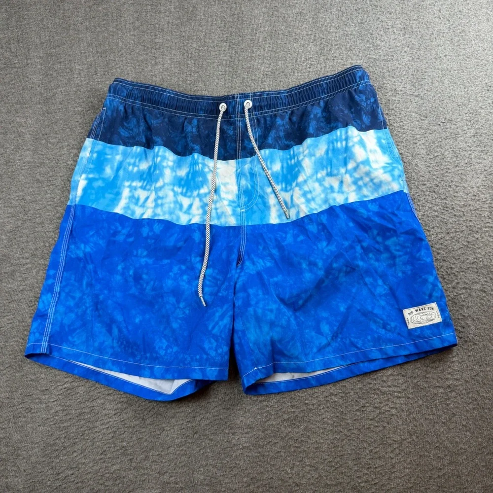 Big Wave Fun Club Swim Trunks Men's 4XL Blue Tie Dye Colorblock Board Shorts